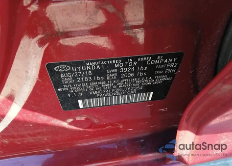 2019 Hyundai Elantra Se from USA, damaged, VIN KMHD74LF2KU762354